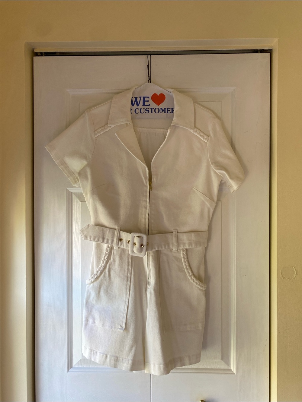 Show Me Your MuMu White Short-Sleeve Belted Romper